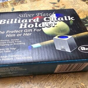 REGAL Silver Plated Billiard Chalk Holder Set with 2 Chalks Chalker